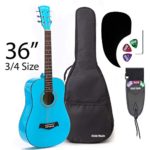 3/4 Size (36 Inch) Acoustic Guitar Bundle Junior/Travel Series by Hola! Music with D’Addario EXP16 Steel Strings, Padded Gig Bag, Guitar Strap and Picks, Model HG-36LB, Light Blue