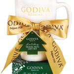 Thoughtfully Gifts, Godiva Mug Gift Set, Includes Godiva Holiday Travel Mug with Lid and Milk Chocolate Godiva Hot Chocolate Mix