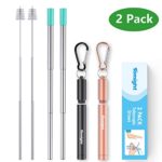 Tomight 2 Pack Telescopic Reusable Straws, Portable Stainless Steel Metal Straws with Case Cleaning Brush Carabiner Silicone Tips Keychain, Perfect for Travel, Home,Office