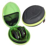 Hetmitshell Hard EVA Travel Case Fits Mpow 059 Bluetooth Headphones Over Ear Hi-Fi Stereo Wireless Headset Foldable Soft Memory-Protein Earmuffs (Black Case + Green Zipper)