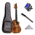 Deviser Concert Ukulele 23inch Cutaway Thin Body Travel Ukelele kit Solid KOA Top KOA Back & Side Carbon nylon Strings With Gig Bag & Tuner & Strap & Polishing Cloth