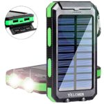 Solar Charger,Yelomin 20000mAh Portable Outdoor Waterproof Mobile Power Bank,Camping Travel External Backup Battery Pack Dual USB 5V Output 2 LED Light Flashlight with Compass for iPhone Android