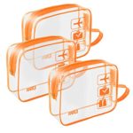 3pcs TSA-Approved Clear Travel Toiletry Bag With Handle Strap, ANRUI Airline Kit 3-1-1 Clear Liquids Toiletries & Cosmetics Organizer Carry-On Luggage for Women and Men (Orange)