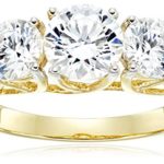 Jewelili 10kt Yellow Gold 3 Stone Ring Set with Round Cut Swarovski Zirconia (2 cttw)