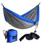 HONEST OUTFITTERS Single Camping Hammock with Basic Hammock Tree Straps,Portable Parachute Nylon Hammock for Backpacking Travel Royal/Grey 55″ W x 108″ L