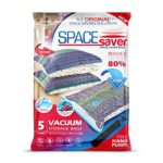 Spacesaver Premium Vacuum Storage Bags. 80% More Storage! Hand-Pump for Travel! Double-Zip Seal and Triple Seal Turbo-Valve for Max Space Saving! (Jumbo 5 Pack)