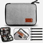 Travel Cable Organizer Bag Waterproof Electronic Accessories Soft Case with 5pcs Cable Ties for USB Drive Phone Charger Headset Wire SD Card Power Bank (Gray)