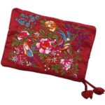 Dahlia Silky Embroidered Brocade Jewelry Travel Organizer Roll Pouch