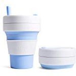 Stojo Collapsible Coffee Cup | Reusable To Go Pocket Size Travel Cup With Straw – Sky Blue, 16oz