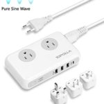 Compact Voltage Converter Combo, [Pure Sine Wave] International Travel Power Adapter Step Down 220v to 110v – Worldwide Plug Adapter EU/AU/UK/US Included – Quiet/No Fan Inside