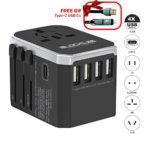 iBlockCube Travel AC Power Plug Adapter – International Travel Safety Fused – w/4 USB Ports + Type C Work for 150+ Countries – Worldwide Travel Adaptor Type A G I for US Japan China EU Europe