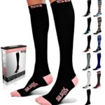 SB SOX Lite Compression Socks (15-20mmHg) for Men & Women – Best Socks for Running, Medical, Athletic, Varicose Veins, Travel, Pregnancy, Shin Splints, Nursing. (Black/Pink, L/XL)