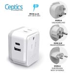 European Travel Plug Adapter Set by Ceptics, Safe Dual USB & USB-C – 2 USA Socket – Compact & Powerful – Use in Germany, France, Italy, UK – Includes Type E/F, Type C, Type G SWadAPt Attachments