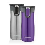 Contigo AUTOSEAL West Loop Vaccuum-Insulated Stainless Steel Travel Mug, 16 oz, Stainless Steel & Grapevine, 2-pack