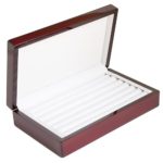 Caddy Bay Collection Rosewood Color Glossy Finish Jewelry Ring Case Display Cuff Links Body Jewelry Storage Box With Ring Rows