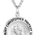 Men’s Sterling Silver Round Saint Christopher Medal Pendant with “Land, Sea, Air” Inscription with Stainless Steel Chain, 24″