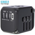 Travel Adapter, CHUNNUO Universal International Power Adapter, Worldwide All in One AC Outlet Power Plug Adapter 3 USB + 1 Type C Charging Ports for USA UK AUS European 200 Countries