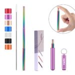 Vantic Reusable Collapsible Rainbow Telescopic Stainless Steel Portable Drinking Straw with Travel Case & Cleaning Brush for 12oz/20oz/30oz Cups, Purple