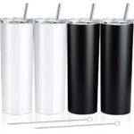 4 Pack Classic Tumbler Stainless Steel Double-Insulated Water Tumbler Cup with Lid and Straw Vacuum Travel Mug Gift with Cleaning Brush (Pearl White, Matte Black, 20 oz)