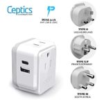Africa Travel Plug Adapter Set by Ceptics, Safe Dual USB & USB-C 3.1A – 2 USA Socket – Compact & Powerful – Use in South Africa, Morocco, Egypt – Includes Type E/F, Type M, Type G Swadapt Attachments