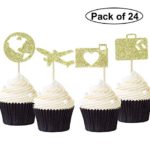 24PCS Map Suitcase Airplane Luggage Cupcake Toppers Travel Cupcake Picks Themed Party Food Picks Baby Shower Birthday Party Decorations Supplies
