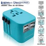 Power Plug Adapter (Turquoise) – International Travel – w/4 USB Ports Work for 150+ Countries – 220 Volt Adapter – Travel Adapter Type C Type A Type G Type I for UK Japan China EU Europe European