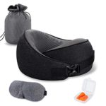 VISHNYA Travel Pillow Pure Memory Foam Neck Pillow, Comfortable & Breathable Cover, Machine Washable, Airplane Travel Kit with 3D Contoured Sleep Masks, Earplugs, and Luxury Bag, Standard, Black