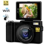 Digital Camera Vlogging Camera 24MP Ultra HD 2.7K WiFi YouTube Camera with 3.0 inch LCD Retractrable Flashlight 180 Degree Rotation Flip Screen Camera for Family Gathering/Travel/Selfie (Black)