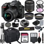 Nikon D3500 DSLR Camera with 18-55mm VR Lens + 128GB Card, Tripod, Flash, and More (20pc Bundle)