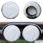 kayme Four Layers Tire Covers Set of 4 for Rv Travel Trailer Camper Vinyl Wheel, Sun Rain Snow Protector, Waterproof, Silver, Fits 30-32 Inch Tire Diameter XL