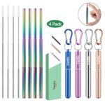 Vantic Reusable Collapsible Telescopic Straws – 4pack Rainbow Stainless Steel Portable Drinking Straw with Travel Case & Cleaning Brush for 12oz/20oz/30oz Cups-Rose Gold&Sliver&Purple&Blue