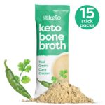 Kiss My Keto Bone Broth Powder Travel Packets – Collagen Protein (9g) + MCT Oil (4g), 18 Amino Acids | Low Carb Thai Green Curry Chicken (15 Pack), Instant Bone Broth Soup – Single Servings
