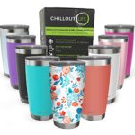 CHILLOUT LIFE 20 oz Stainless Steel Tumbler with Lid & Gift Box | Double Wall Vacuum Insulated Travel Coffee Mug with Splash Proof Slid Lid | Insulated Cup for Hot & Cold Drinks, Sky Flowers