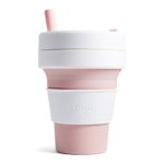 Stojo Collapsible Coffee Cup | Reusable To Go Pocket Size Travel Cup With Straw – Rose Pink, 16oz