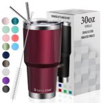 30oz Tumbler with Lid, Insulated Stainless Steel Travel Tumbler by Umite Chef, Insulated Coffee Mug, Double Wall Water Coffee Cup for Home, Office, 2 Straws, Brush & Gift Box（30oz, Wine Red）