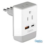 Italy Chile Travel Plug Adapter with QC 3.0 & PD by Ceptics, Safe Dual USB & USB-C – 2 USA Socket Compact & Powerful – Use in Uruguay Libya Syria Tunisia – Type L AP-12 – Fast Charging