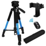Torjim 60″ Camera Tripod with Carry Bag, Lightweight Travel Aluminum Professional Tripod Stand (5kg/11lb Load) with Bluetooth Remote for DSLR SLR Cameras Compatible with iPhone & Android Phone-Blue