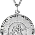 Men’s Sterling Silver Saint Christopher Pendant Necklace with Stainless Steel Chain, 24″