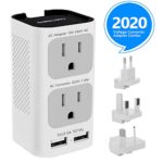 Castries Voltage Converter Travel Adapter Combo, 2020 Upgraded Travel Converter Power Step Down 220V to 110V with 2 USB Port and EU/UK/AU/US Plug International Power Adapter for over 200 Countries
