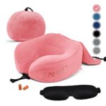 ZAMAT Breathable & Comfortable Memory Foam Travel Pillow, Adjustable Travel Neck Pillow for Airplane Travel, 360° Stable Neck Support Airplane Pillow with Soft Velour Cover, Portable Bag (Pink)