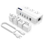 Universal Travel Adapter, GEARGO Power Converter All-in-One 220V to 110V Voltage Converter with 4-Port USB Charging UK/AU/US/EU Worldwide Plug Adapter White