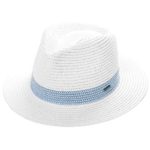 Fancet Mens Packable Straw Fedora Panama Sun Summer Beach Derby Cuban Hat for Women White 57-58cm
