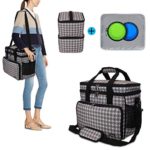 Teamoy Double Layer Dog Travel Bag with 2 Silicone Collapsible Bowls, 2 Food Carriers, 1 Water-Resistant Placemat, Pet Supplies Weekend Tote Organizer(Medium, Gray Dots)