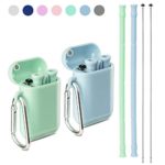 Yoocaa Reusable Silicone Collapsible Straws -2 Pack Portable Drinking Straw with Carrying Case and Cleaning Brush, BPA Free -Green Blue
