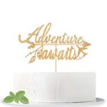 Mixed Gold Glitter Adventure Awaits Cake Topper, Congrats Grad 2020 College Grad Congratulations Graduation Party Baby Shower Party, Travel Themed Decoration Supplies