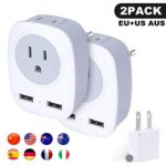 European Travel Plug Adapter, US Europe Universal Plug Adapter with 2 USB Ports and 2 AC Outlets for France/Germany/Greece/Italy/Israel +Type I and Type A Plug 2 in 1 for USA, Australia, New Zealand