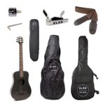 KLOS Black Carbon Fiber Deluxe Travel Acoustic Electric Guitar Package (Guitar, Gig Bag, Strap, Capo, and more)…