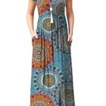 Euovmy Women’s Summer Short Sleeve Floor Length Maxi Dresses Casual Long Dresses with Pockets Floral Mix Blue XX-Large