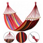 Double 2 Person Cotton Fabric Canvas Travel Hammocks 330 lbs Ultralight Camping Hammock Portable Beach Swing Bed with Hardwood Spreader Bar Tree Hanging Suspended Outdoor Indoor Bed