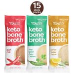 Kiss My Keto Bone Broth Powder Travel Packets – Collagen Protein (9g) + MCT Oil, 18 Amino Acids | Low Carb Variety (15 Pack) Turkey, Chicken & Beef | Instant Bone Broth Soup – Single Servings